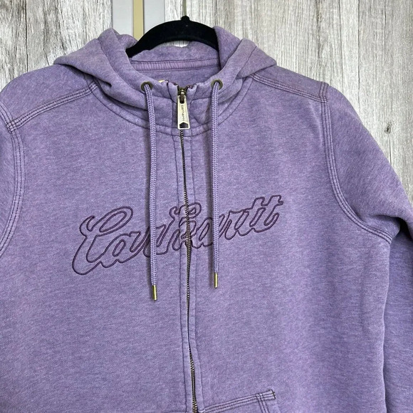 Carhartt Teen Hoodie Full Zip Large Embroidered Logo Purple Color Size XL 16-18 - Picture 2 of 9